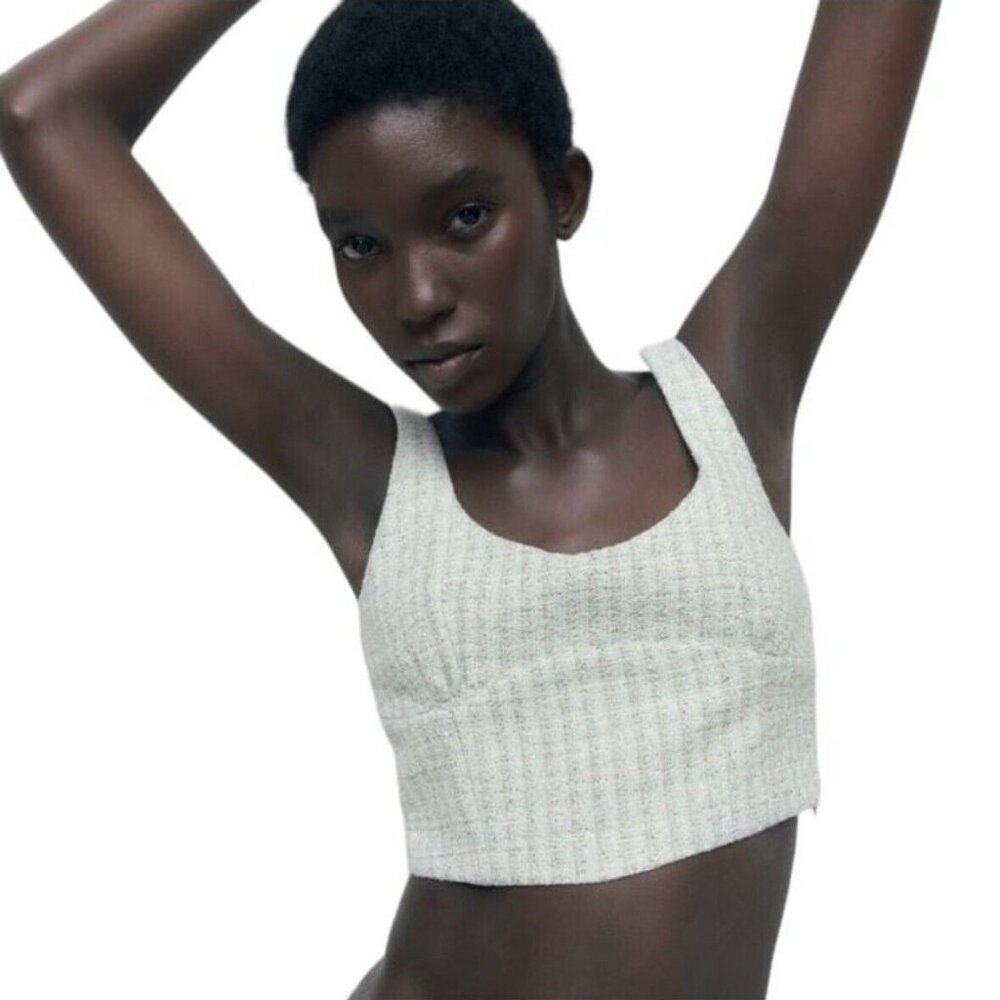 Zara Structured Tweed Crop Top